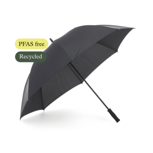 NEW! Umbrella Mine gives you great value for money &ndash; now made completely PFAS-free and with recycled fabric. It&rsquo;s designed with care for both people and the environment, without compromising on function or quality.Instead of the traditional water-repellent treatment, an eco-friendly method without harmful chemicals is used &ndash; just as effective against rain, but significantly kinder to nature. The panels are made of R-PET fabric, produced from recycled plastic bottles, providing a lower climate footprint and a more sustainable life cycle.The robust fiberglass shaft and flexible fiberglass ribs make the umbrella extra resistant to wind, perfect for blustery days on the golf course. The comfortable EVA handle provides a secure and pleasant grip.With an impressive diameter of 130 cm, Umbrella Mine offers generous protection from the rain, and its folded length of 97 cm makes it easy to carry &ndash; whether you&rsquo;re on the golf course or out in everyday life.Umbrella Mine is the smart choice for those who want an affordable, durable, and reliable golf umbrella.