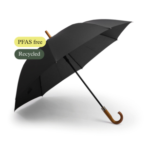 NEW! Mist is an elegant and powerful city umbrella, perfect for those who appreciate both classic style and generous rain protection. What makes it special is that it is completely PFAS-free and made with care for both people and the environment. Instead of the traditional water-repellent treatment, an eco-friendly method without harmful chemicals is used &ndash; just as effective against rain, but much kinder to nature.The umbrella features panels made of R-PET fabric, providing a lower climate footprint and a more sustainable life cycle. With its extra-large diameter of 122 cm, it offers ample coverage to protect both you and your belongings &ndash; or to share with someone on a rainy walk.The solid J-shaped wooden handle, combined with an exclusive metal button, gives the umbrella a premium look and feel. With automatic opening, Mist is also practical and easy to use.Built to withstand rough weather, Mist features a sturdy fiberglass shaft and durable fiberglass ribs, giving it flexibility and exceptional wind resistance. It&rsquo;s one of our most elegant umbrellas &ndash; the substantial yet graceful wooden handle adds timeless character and sophistication to its refined design.