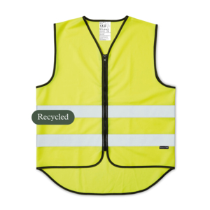 Our new reflective vest made from recycled polyester is designed to be seen. A climate-smart and thoughtful new product that is now finally available on the market. The reflective vest is manufactured in China at a factory audited for social responsibility, and all components of the vest are chemical-tested. It is CE-approved and certified by RISE in Sweden. This means we have full control over the entire supply chain and can offer a vest that lives up to its promises&mdash;non-toxic materials, fair working conditions, and a reduced carbon footprint. This makes it unique in its category.So, you get a reflective vest that&rsquo;s a bit better, at a lower price. The Zip model in R-PET features a durable plastic zipper at the front, and is a CE-approved fluorescent vest in a unisex design, available in both S/M and L/XL sizes. The reflective strips around the vest are generously sized at 55 mm wide. The vest is designed with an extended back for added protection, enhanced visibility, and a larger print area.The safety vest is approved according to EN ISO 20471:2013+A1:2016 class 2, meaning it is approved for use on most workplaces requiring high visibility, both day and night. Delivered without a case.Make a smart choice &ndash; Buy a reflective vest with the same life-saving features, but with a reduced carbon footprint, at a low price.