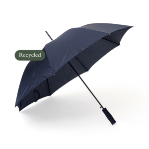 Our bestseller Save is now available in an environmentally smart alternative, where the panel fabric is made from recycled PET (R-PET). Save is a sturdy 8-panel umbrella with automatic folding. Features a black steel shaft and straight EVA foam handle. The R-PET option is marked with a hang tag and a discreet tone-on-tone print on the strap and on the outside of the panels with description of the material. Save R-PET is available in black.