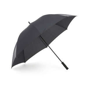 An affordable golf umbrella with 14 mm shaft and graphite rod. Collapsable and wind-resistent for strong breezes. Features manual folding, EVA foam handle, and 8 panels.