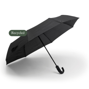 Breeze Umbrella – Classic style with modern performanceBreeze is a sleek, stylish umbrella that blends timeless design with smart, modern features. With its automatic open and close function, it’s easy to use – just one press of a button and you’re protected from the rain in seconds, whether you're opening or closing it.The classic rubber-coated J-handle provides a secure, comfortable grip while adding a touch of elegance. With a 97 cm canopy, Breeze offers generous coverage, yet folds down to a compact 33 cm – ideal for your bag, backpack, or briefcase.The durable metal shaft and flexible fiberglass ribs give this umbrella storm-resistant strength, built to withstand harsh weather. The water-repellent canopy is made from recycled RPET fabric, making it a smart and sustainable choice for the conscious commuter.