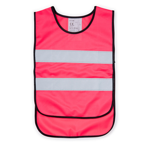 Reflective vest in child size, CE-approved according to EN 1150. Available in four different fluorescent colors - green, orange, yellow and pink. Extra wide reflectors, about 55 mm, are attached to the front and back. A longer back provides extra visibility and surface for printing. Elastic band at the sides makes the vest easy to put on and take off. Suitable for users up to 121 cm.