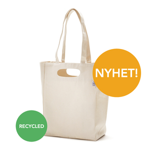 Heavy-duty carrier bag in 320 gram recycled cotton with double handles, (one pair recessed and one pair of long). This is a 320 gram bag with a rough feel that is an environmentally conscious choice at a really good price. Learn more about recycled cotton by clicking the info button after the material below.