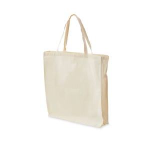 A spacious carrying bag of 140 gram standard cotton with bottom and side gussets.