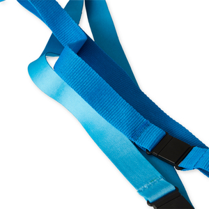 Choose to make your lanyard in extra soft satin ribbon design instead of traditional ribbed woven material. With extra soft, the finish becomes shiny and soft with a satin feel. Compare the difference in the picture where the darker blue lanyard is standard and the lighter with the option extra soft.