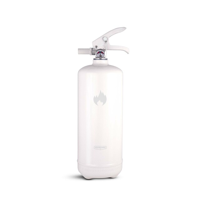 Powder fire extinguisher 2 kg, in white or black. Intended for home environments, where the user can be expected to know where the extinguisher is located. Fire class ABC. Efficiency class 13 A 89 B C. Certification CE.
