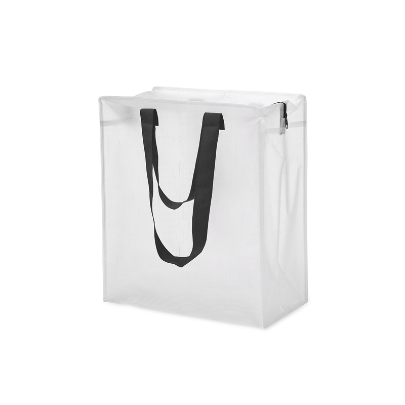 A practical storage bag in transparent PP Woven material. You can easily view what is inside. It is equipped with a zipper and double handles. The material makes for a durable, water-repellent and long lasting bag.