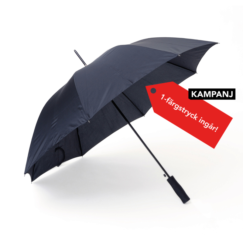 Campaign! We are updating our best-seller Save to version 2.0, and therefore, we are now offering this popular umbrella at a promotional price, including a one-color screen print! A sturdy and affordable 8-panel umbrella, which is very popular. The umbrella has automatic folding, strong black steel shaft, metal rod and a grip-friendly straight EVA foam handle. The quality of the panel fabric is called Pongee and gives a higher quality and finer finish when printed. The umbrellas can be made unique with digital printing, among other design options, over all panels, and on both the outside and inside of the umbrella. Save is also available with panel fabric made of recycled polyester.